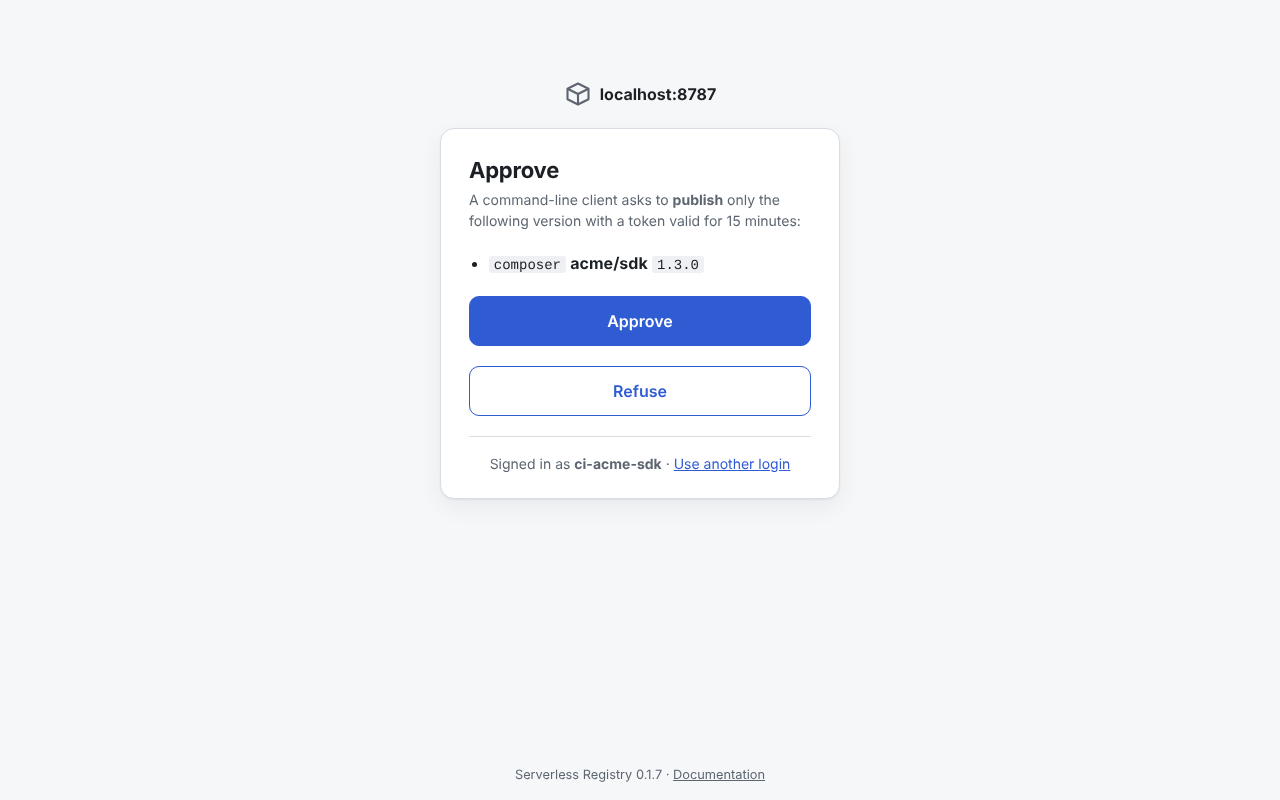 Approve a publish token for one version