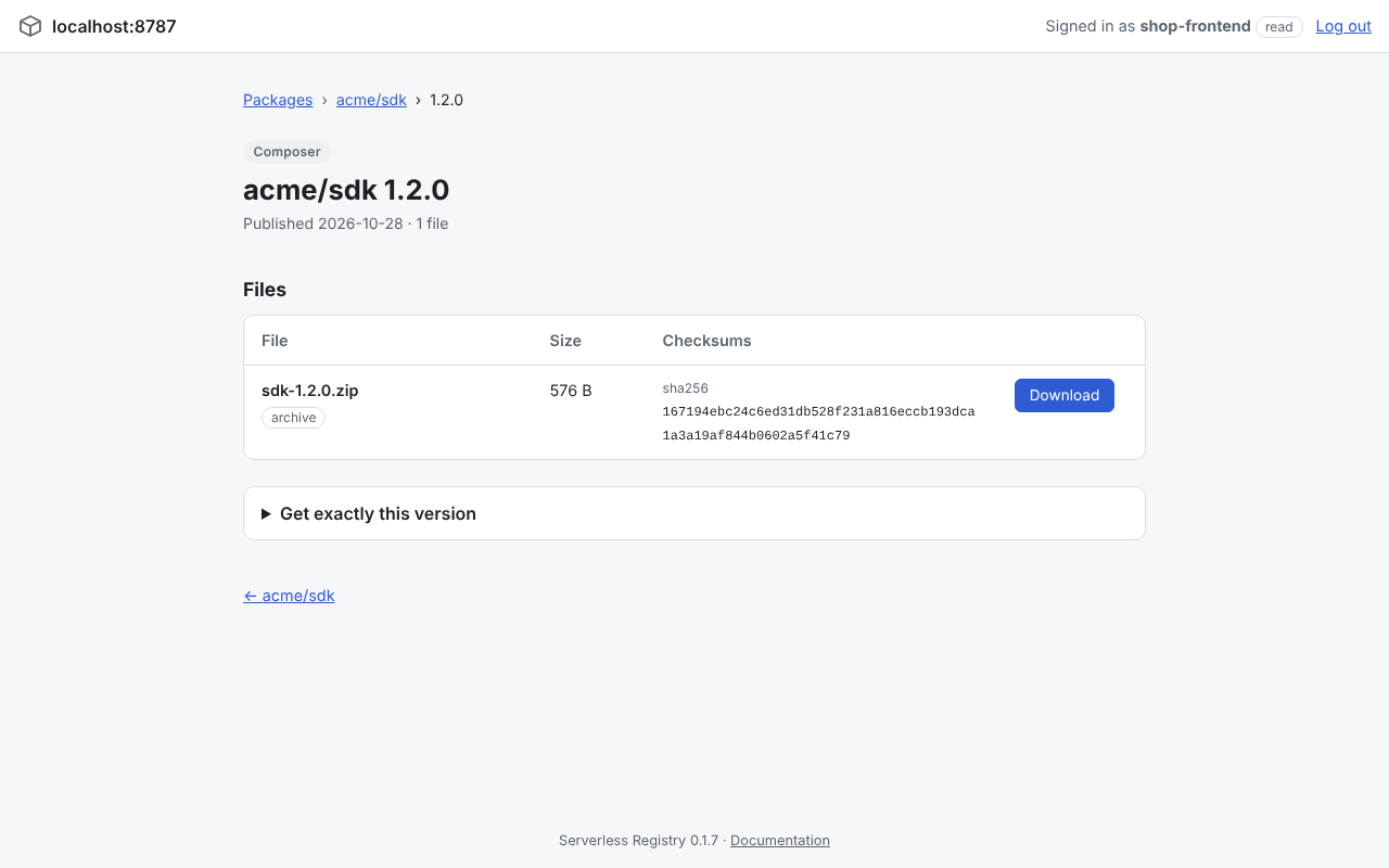 Version page